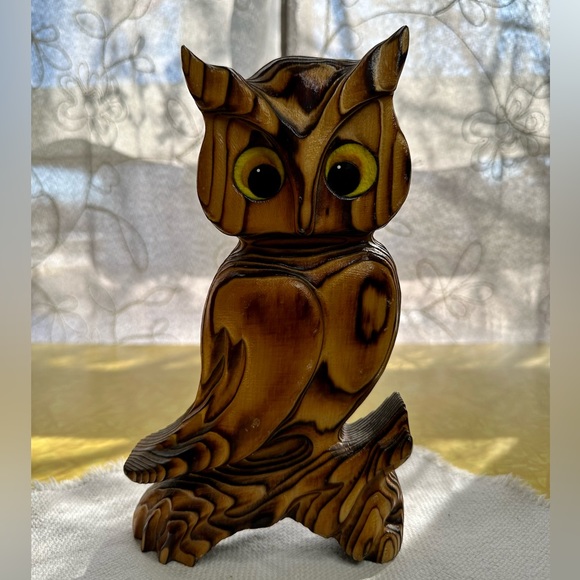 Vintage Charred Carved Wood Owl Wall Hanging - Picture 9 of 9
